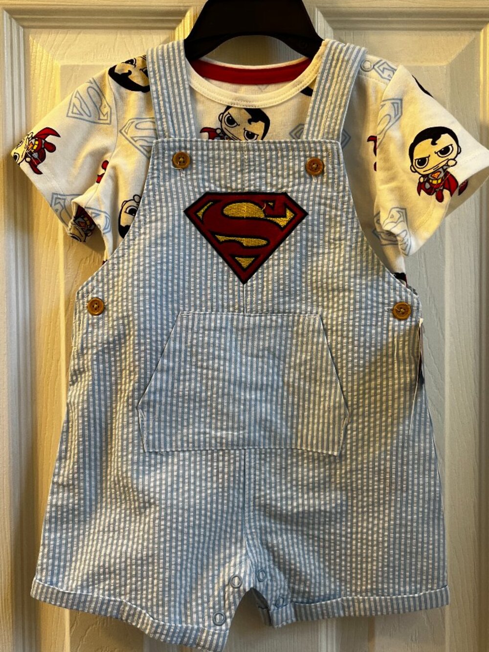 NWT Baby White & Blue Superman T-Shirt & Shorts Overalls Outfit